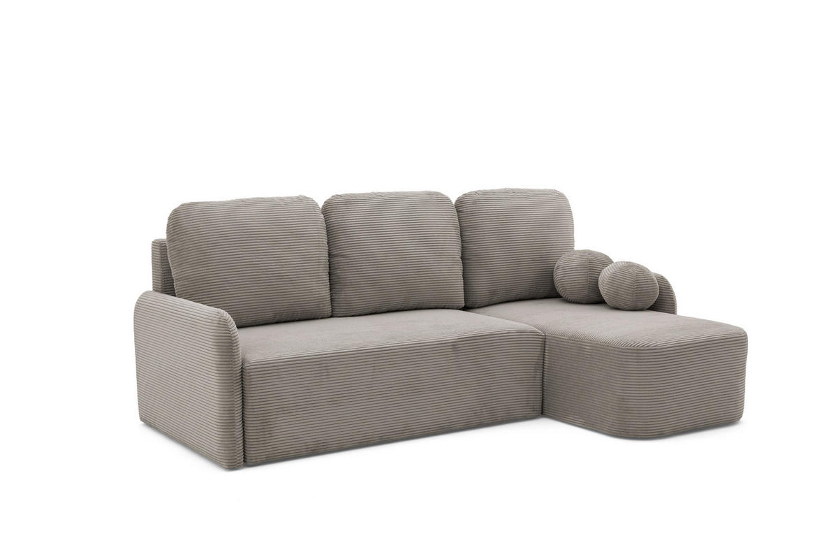 ECKSOFA CASPER L Rechts mit Schlaffunktion 132x198 Cord Hellbraun - Hellbraun/Schwarz, Holz/Kunststoff (145/217cm) - Muffo