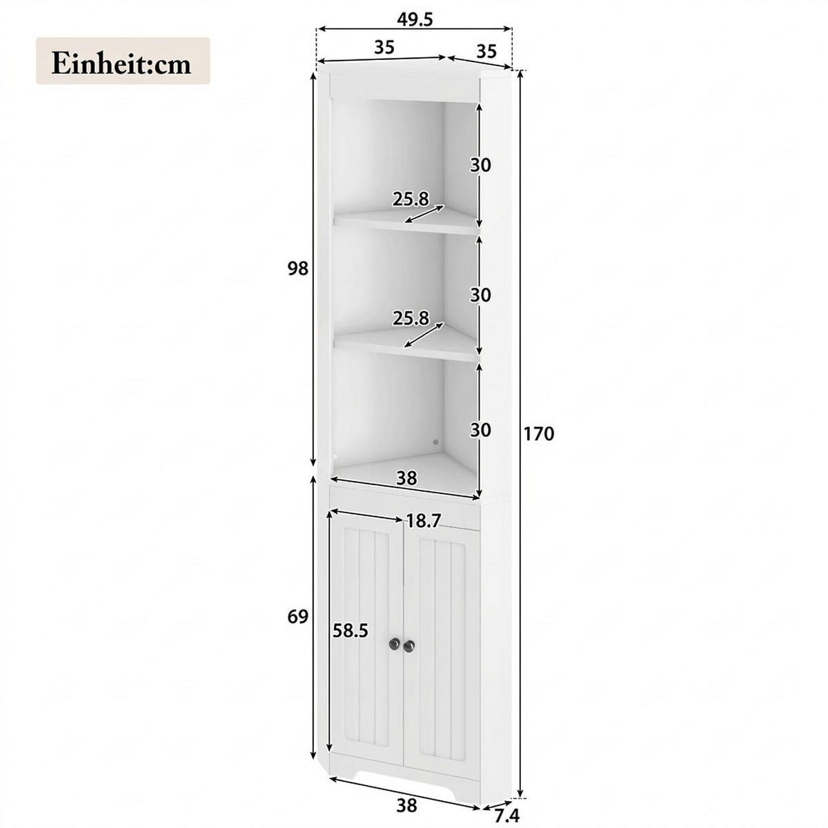 HOCHSCHRANK 49.5/35/170 cm Weiß mit 3 offene Ablagefächer - Weiß, Holz/Holzwerkstoff (35/170/49.5cm) - Oxeza