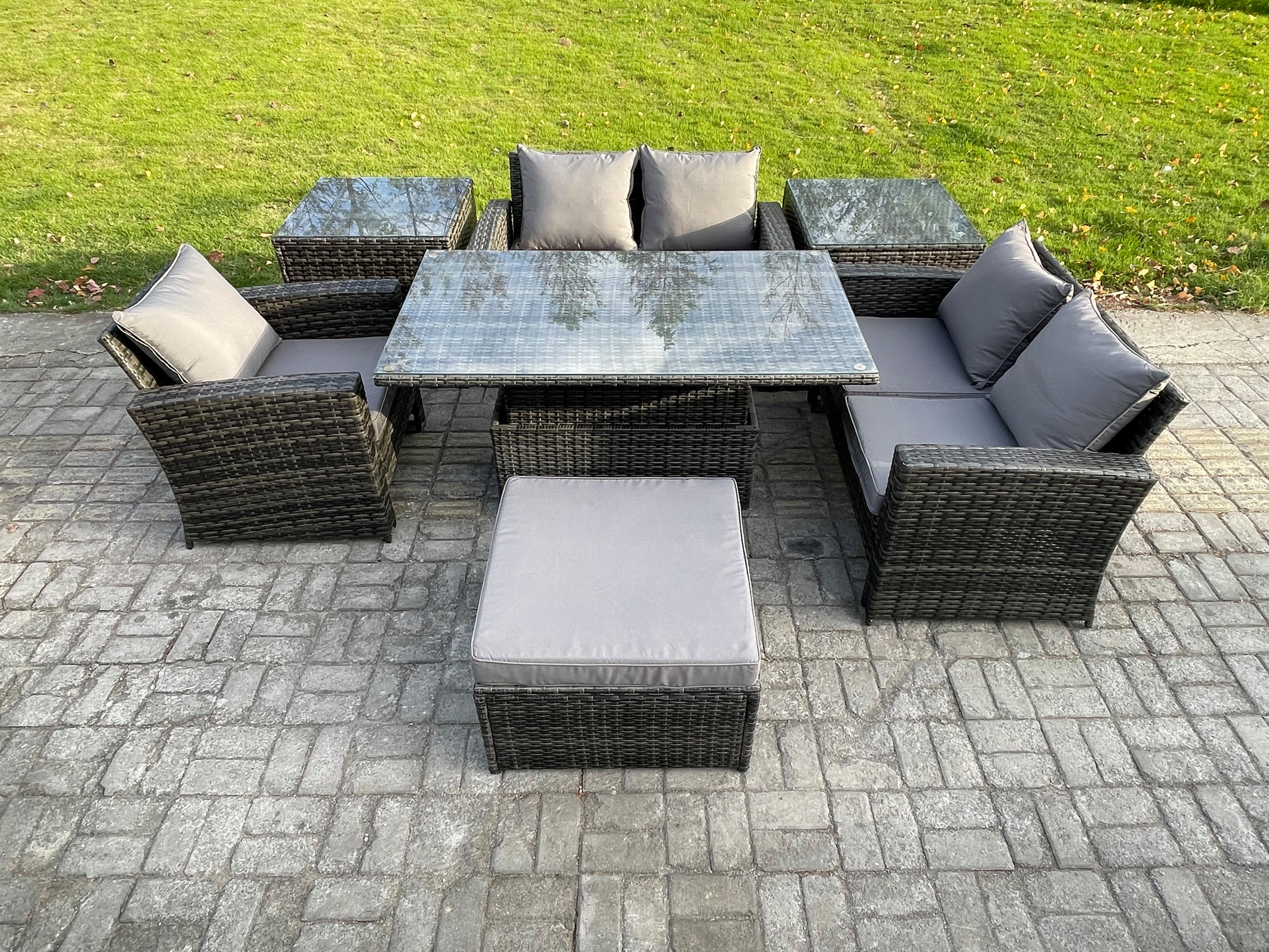 GARTENSOFA mit hoher Rückenlehne Polyrattan Dunkelgrau 6-Sitzer - Dunkelgrau, Metall - Fimous