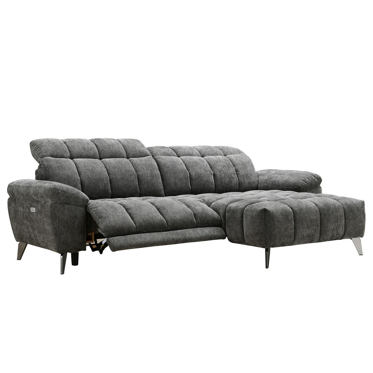 ECKSOFA mit Longchair - Grau - Chenille - Braun/Grau, Textil/Metall (266/178cm) - home24