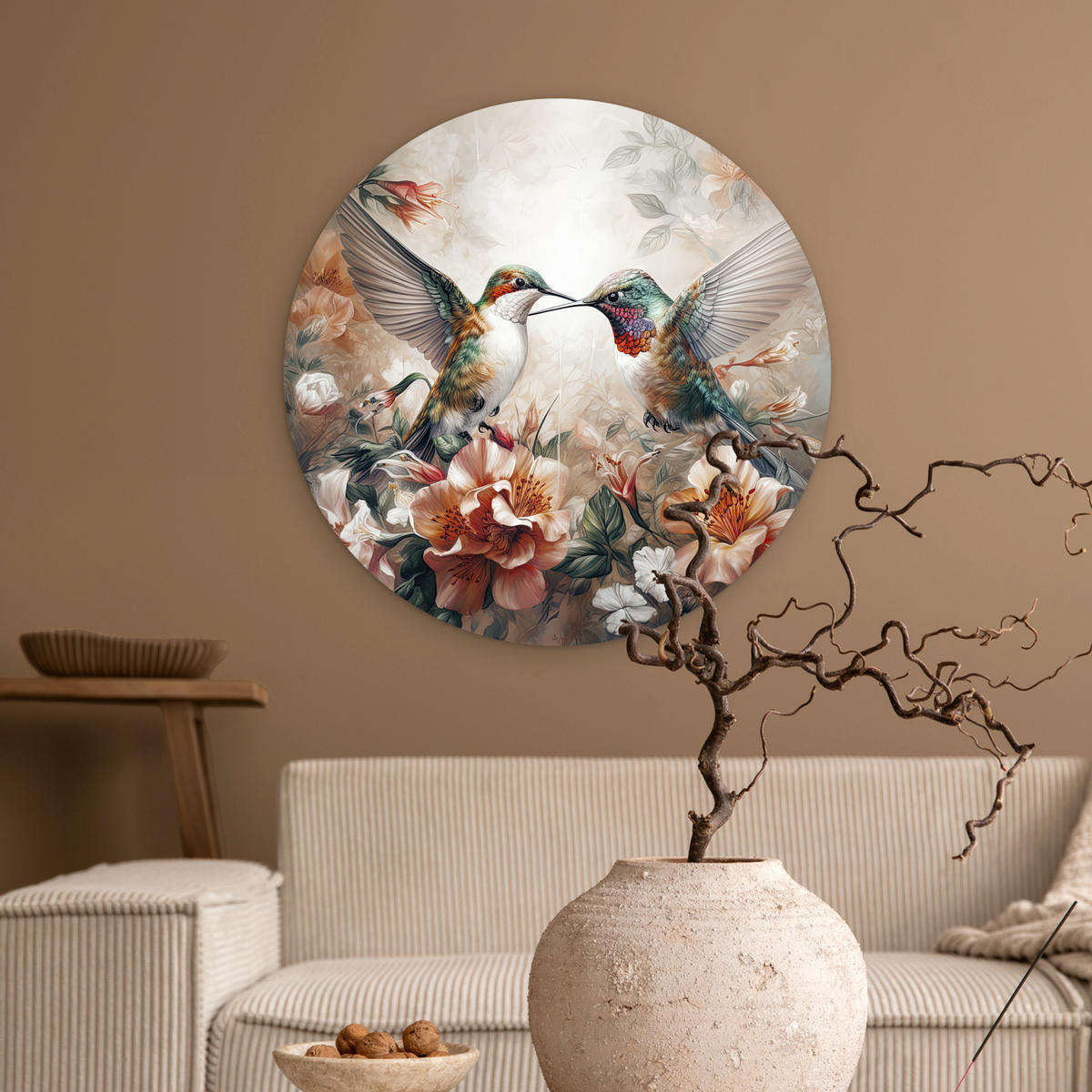 WANDBILD Kolibri - Vögel - Blumen - Natur 60x60 cm - Altrosa, Kunststoff (60/60cm) - MuchoWow