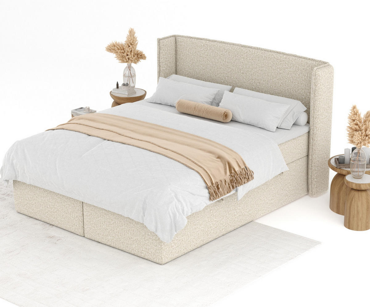 BOXBETT Skyline Beige 160/200 cm mit Matratze und Topper - Beige/Schwarz, Holz/Holzwerkstoff (160/200cm) - Maison de Reve