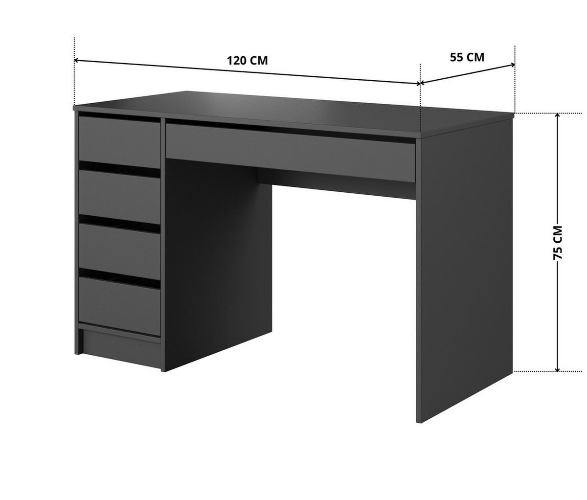 SCHREIBTISCH MIA 120 cm Anthrazit - mit 5 Schubladen, beidseitig montierbar - Anthrazit, Holz/Holzwerkstoff (55/120/75cm) - Ravio