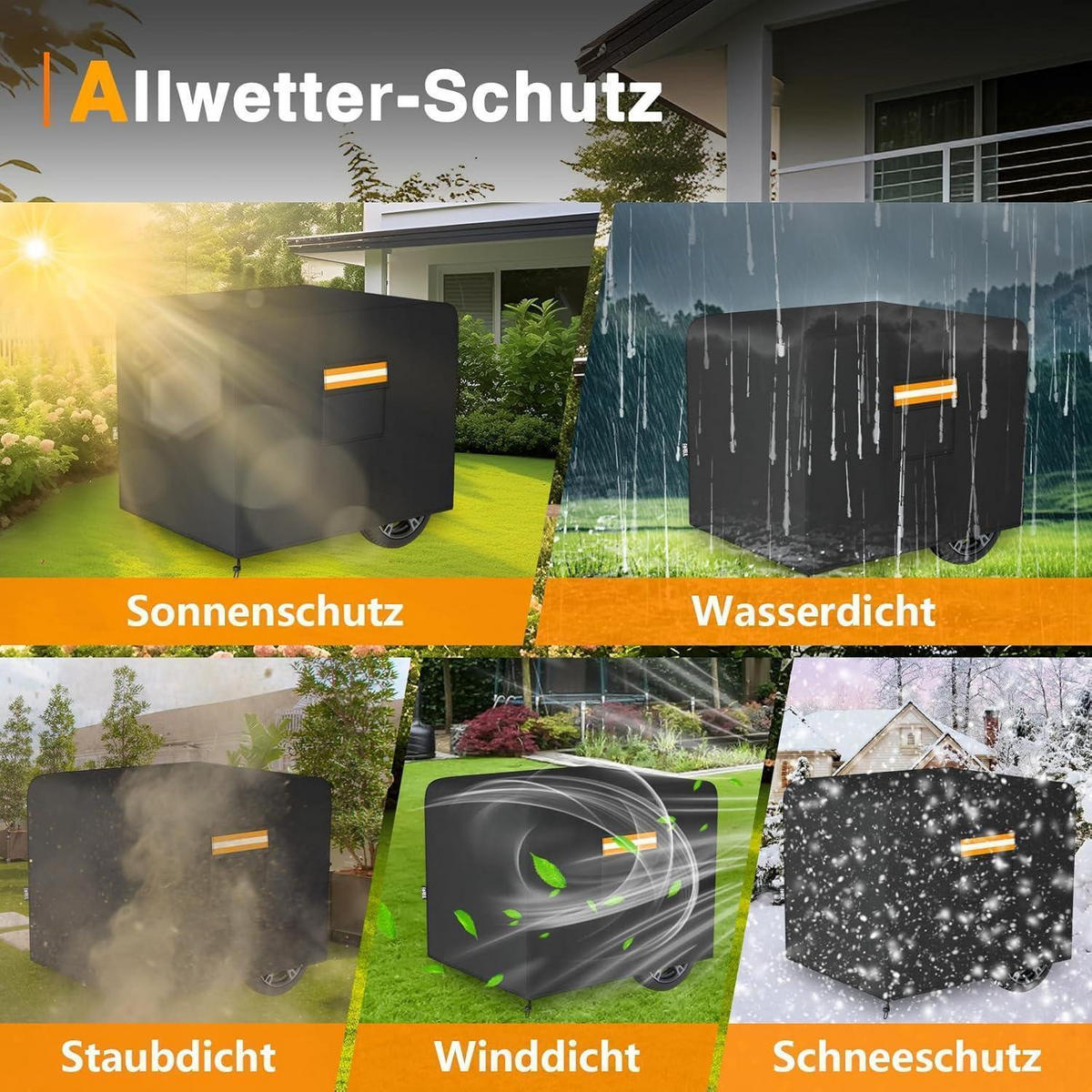 GENERATORABDECKUNG 66 x 51 x 51 cm Wasserdicht mit Aufbewahrungstasche - Schwarz, Textil (51/51/66cm)