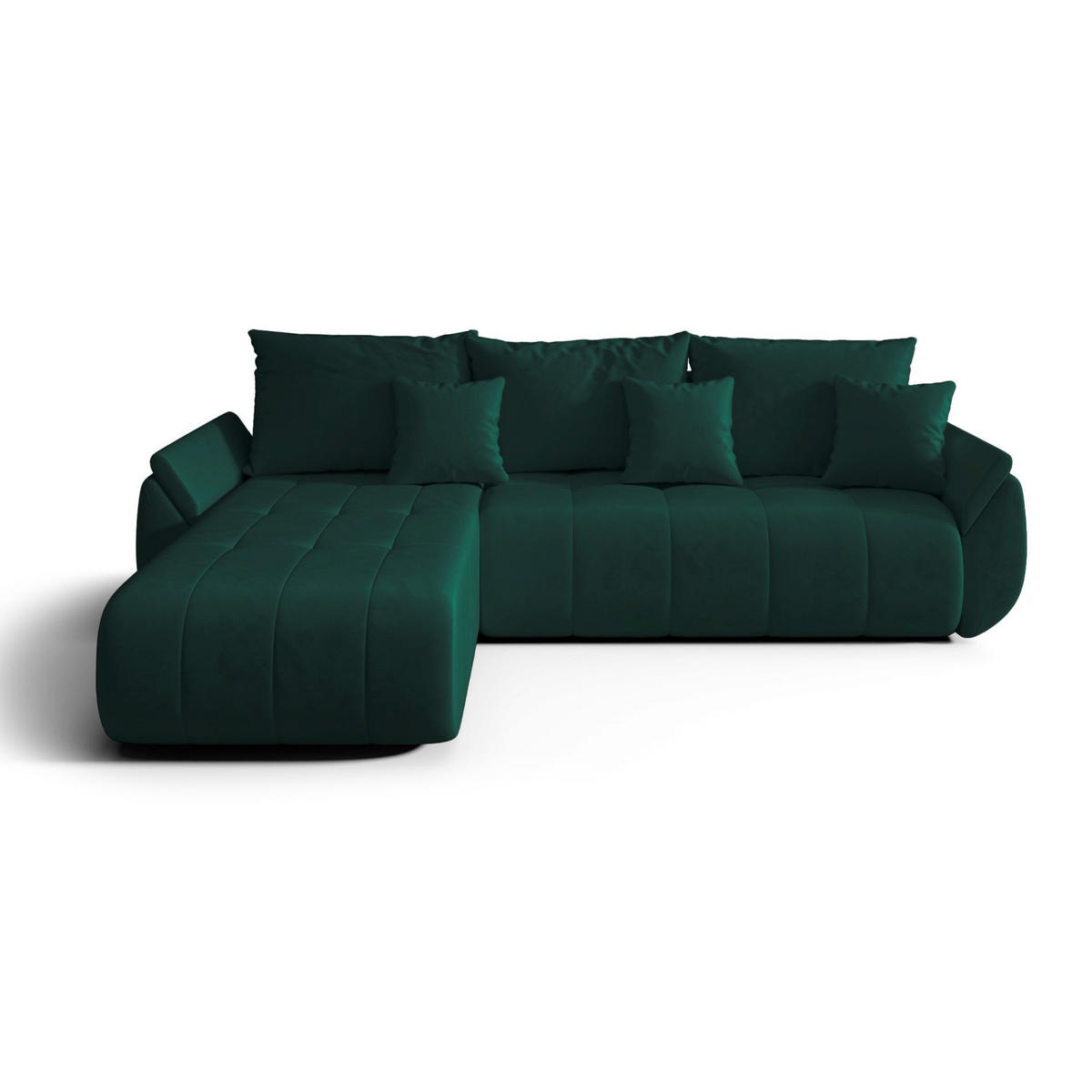 ECKSOFA Romuldi mit Schlaffunktion, Grün Samt, linksseitig - Schwarz/Grün, Kunststoff/Textil (280/185cm) - Selsey