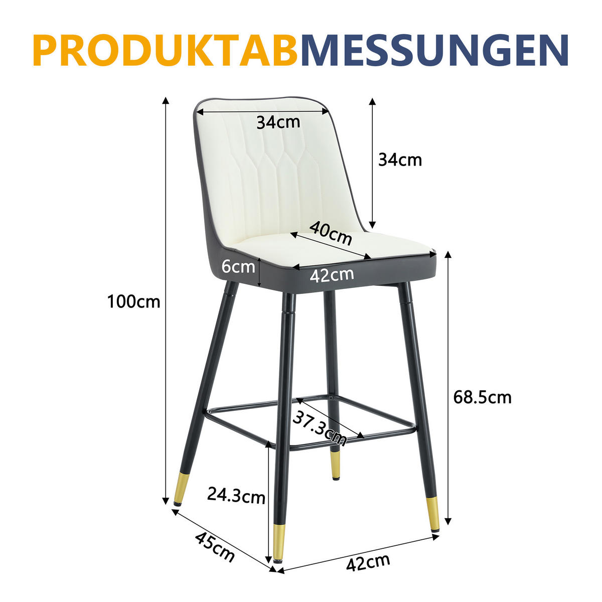 BARHOCKER 2er-Set Weiß & Dunkelgrau mit PU-Leder Rückenlehne und Fußstütze - Dunkelgrau, Metall (42/100/45cm) - PANGIVO