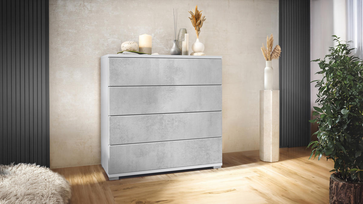 KOMMODE Pavos Beton Oxid Optik - Hellgrau, Holzwerkstoff (76/76/35cm) - Vladon