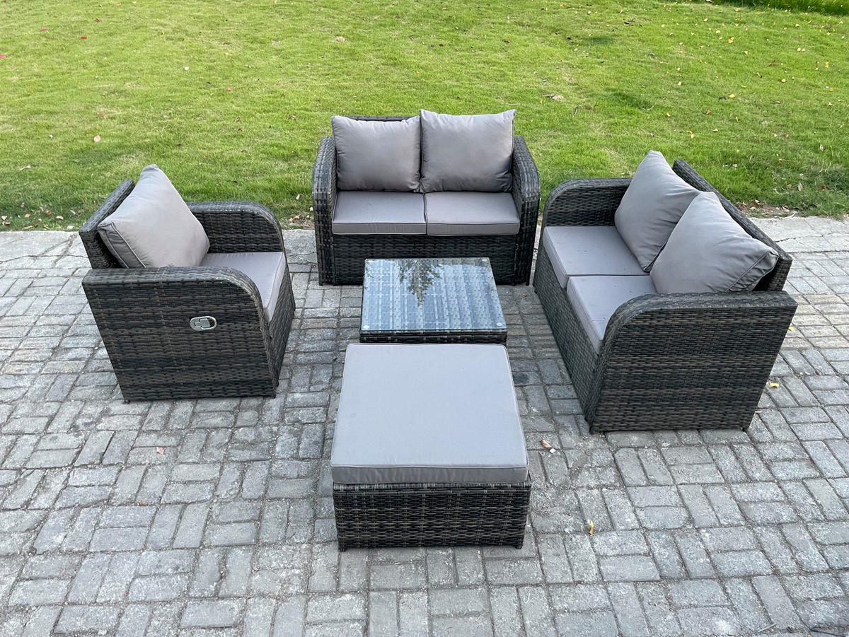 LOUNGEGARNITUR Polyrattan Dunkelgrau 6-Sitzer - Dunkelgrau, Metall - Fimous