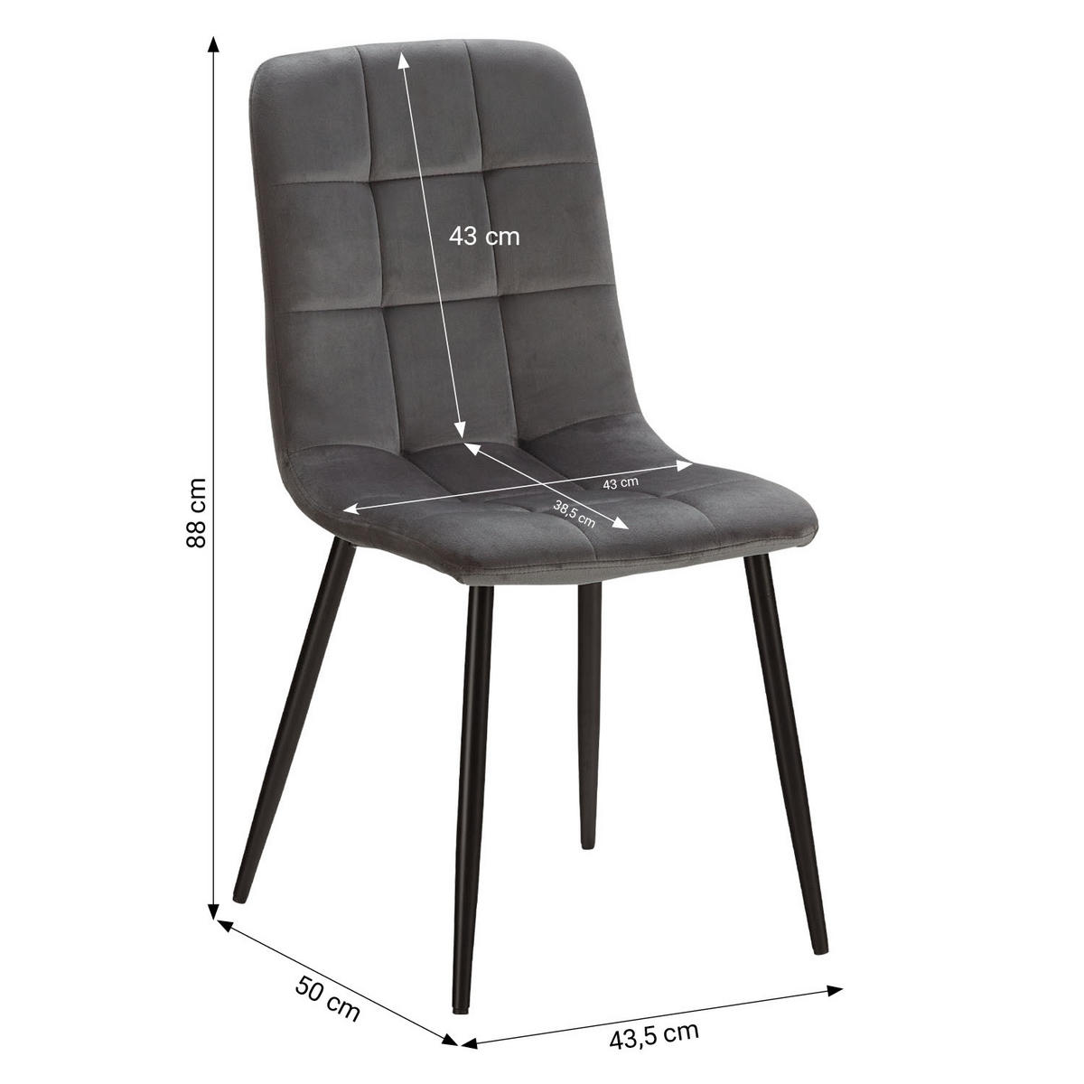 TISCHGRUPPE mit 2 Stühlen Grau aus Samt - Grau, Holz/Textil (60/88/90cm) - Homestyle4u