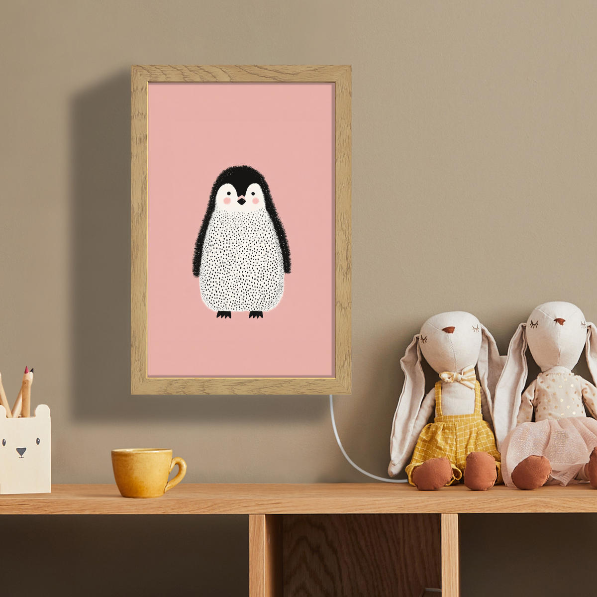 NÁSTĚNNÁ LAMPA Tučňák - Tečky - Minimalistický - Růžový 20x30 cm - růžová, kompozitní dřevo (20/30/8cm) - OnlyWow