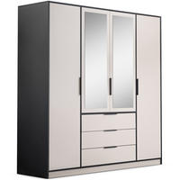 DREHTÜRENSCHRANK Livo mit 4 Türen und 3 Schubladen, kaschmir+schwarz, 200 cm - Kaschmir/Schwarz, Holzwerkstoff (200/200/57cm) - Beautysofa