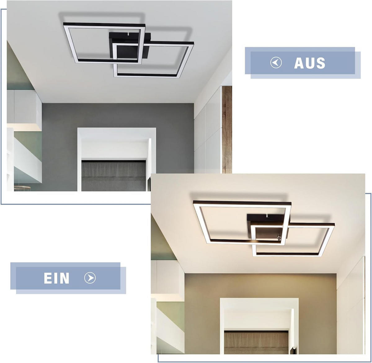 LED-DECKENLEUCHTE Korngast 46.1/5.8/46.1 cm - Schwarz, Metall (46.1/46.1/5.8cm) - ZMH