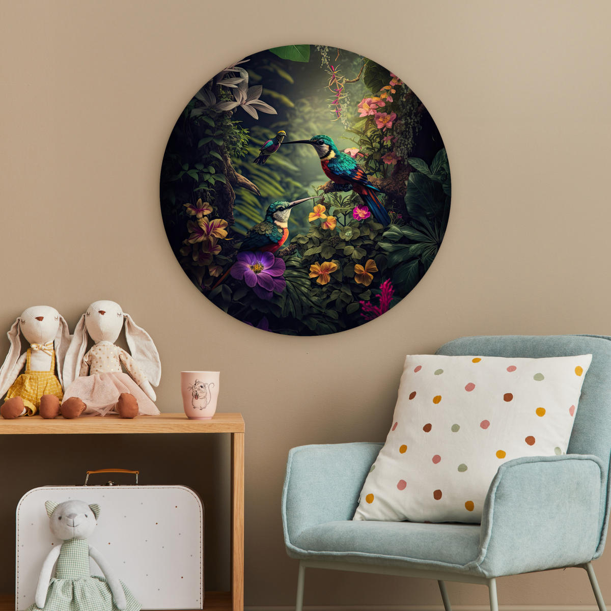 WANDBILD Blumen - Vogel - Dschungel - Pflanzen 60x60 cm - Petrol, Kunststoff (60/60cm) - MuchoWow