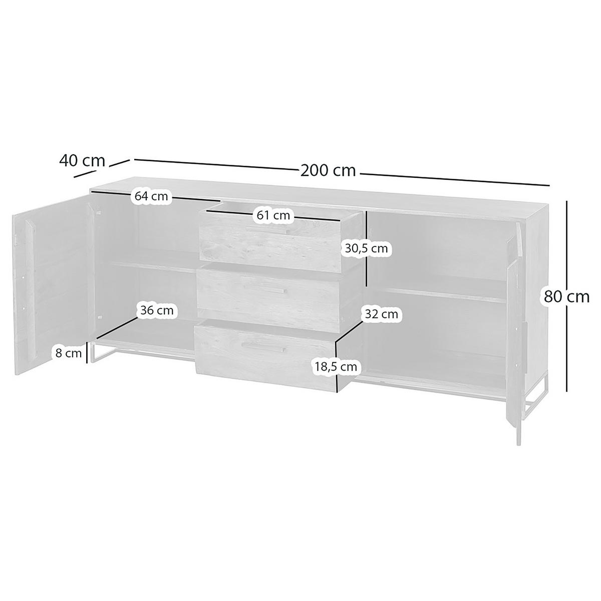 SIDEBOARD - Akazie massiv / Eisen, Typ A - Akaziefarben, Holz (200/80/40cm) - home24