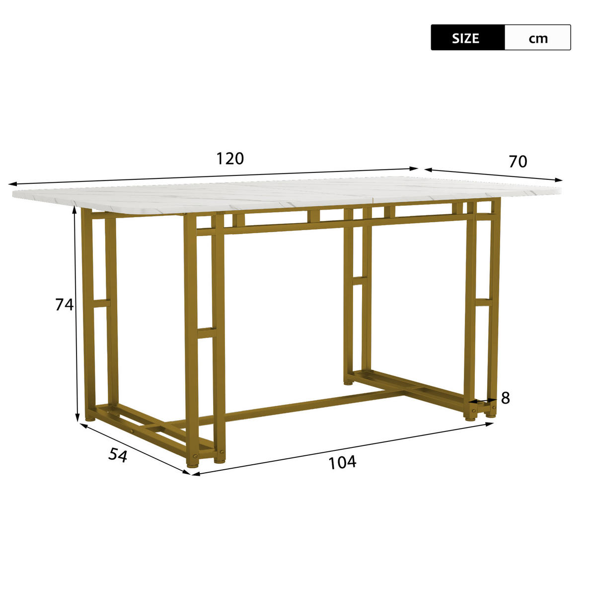 ESSTISCH MDF mit goldenem Metallgestell, 120/70/74 cm, Golden - Goldfarben, Holzwerkstoff (120/70/74cm) - Redom