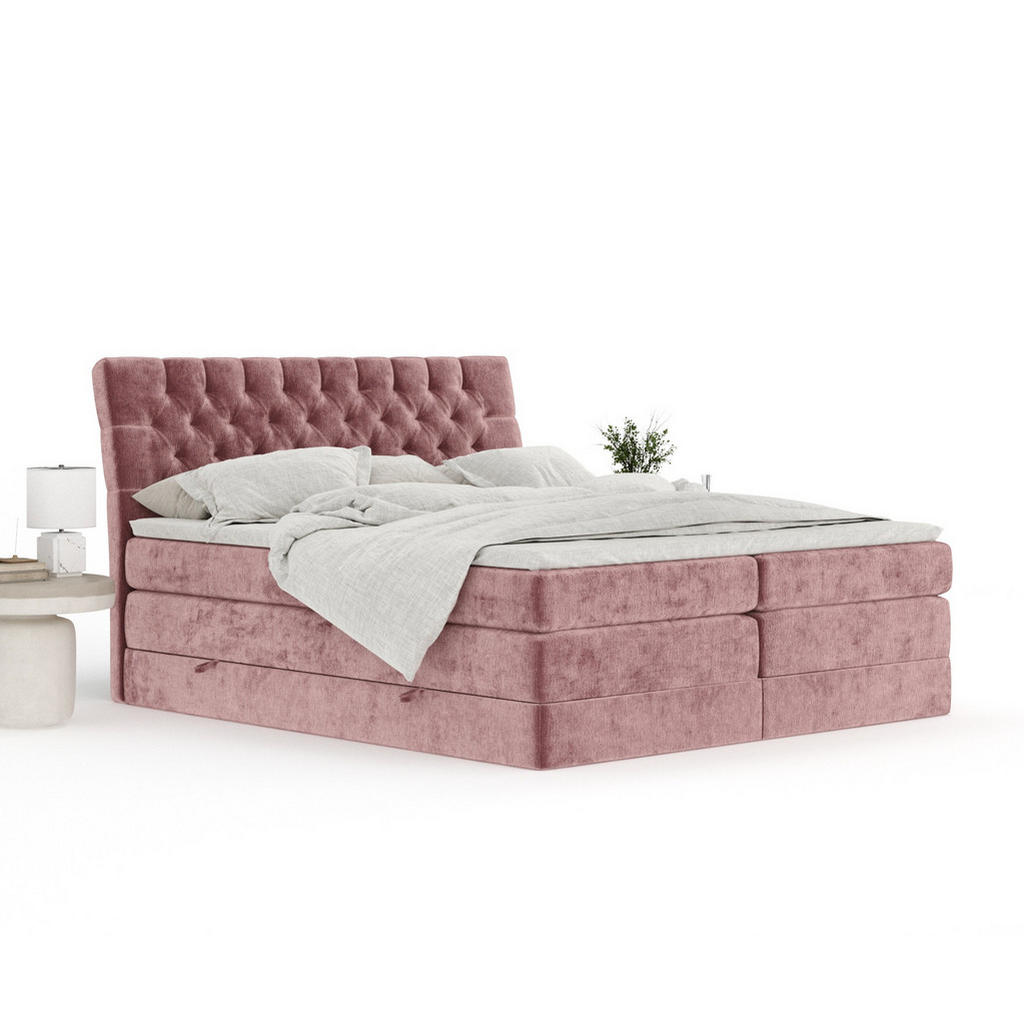 Thumbnail - Maison de Reve Boxspringbett, Rosa, Textil, Buche, Kiefer, H2, 7-Zonen, Höhe ca. 40 cm, 200x200 cm, Handmade in Europe, ...
