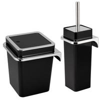 BAD-SET 2tlg. Kosmetikeimer WC-Bürste zur Wandmontage, schwarz - Schwarz, Kunststoff (10/36.5/10cm) - bremermann