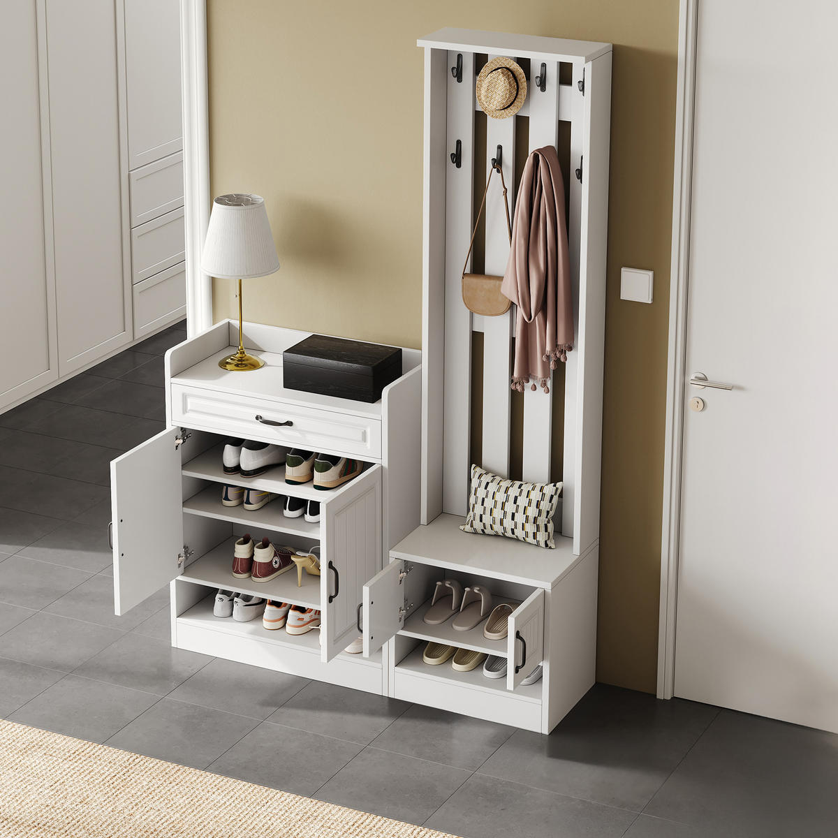 GARDEROBENSET Wand mit Schuhbank Weiß 125x36x190cm - Weiß, Holzwerkstoff (36/190/125cm) - FLIEKS