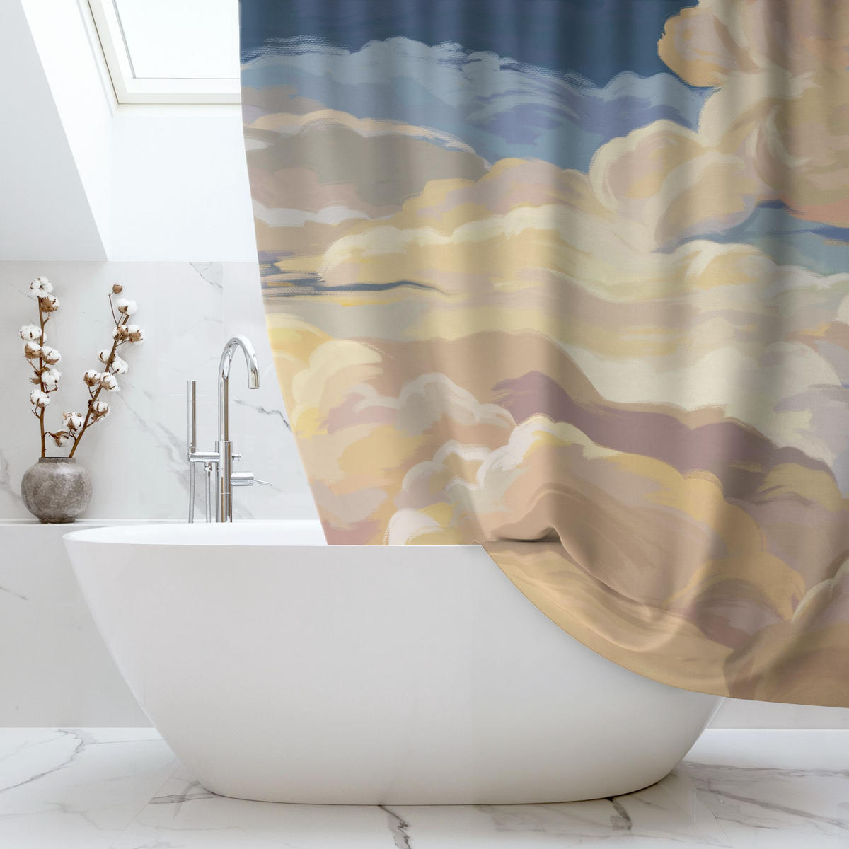 DUSCHVORHANG Handgemaltes Wolkenmeer in Pastell 200/180 cm - Beige, Textil (200/180cm) - Bilderwelten