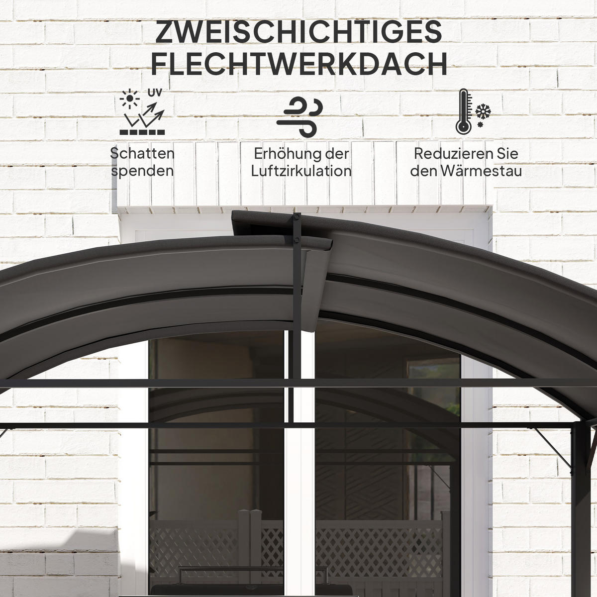 GRILLPAVILLON mit Doppeldach 233 x 110 x 235 cm - Dunkelgrau, Metall (110/235/233cm) - Outsunny