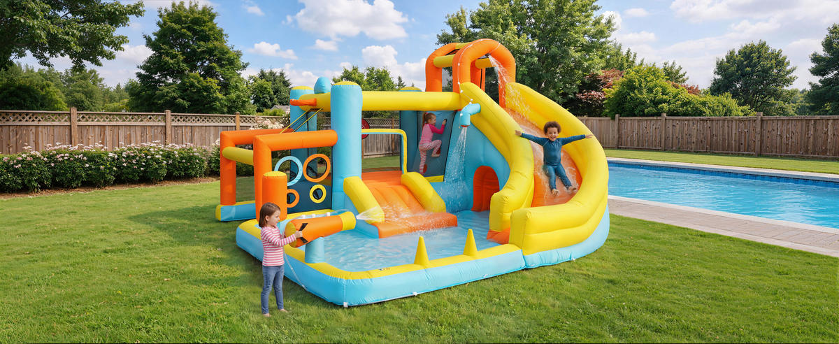 HÜPFBURG Wasserpark 405x416x218 cm - Multicolor, Textil (416/405/218cm) - LEBENLANG