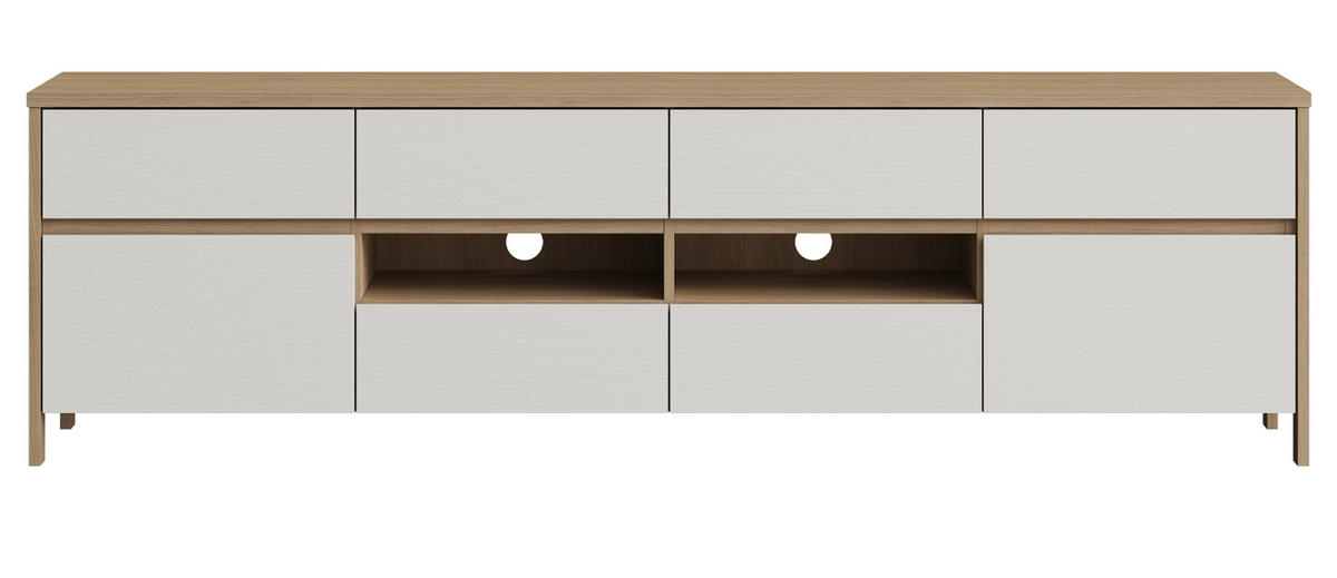 TV-LOWBOARD weiß, Eiche, TV Unterteil skandinavisch 193 cm, Soft-Close, Finnes - Eichefarben/Weiß, Holzwerkstoff/Metall (193/58/39cm) - Furn.Design