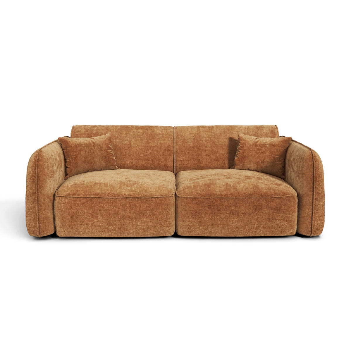 SOFA LOMI Geprägter Samt Karamell 150cm - Braun, Textil (150/74/90cm) - Premium Interiors