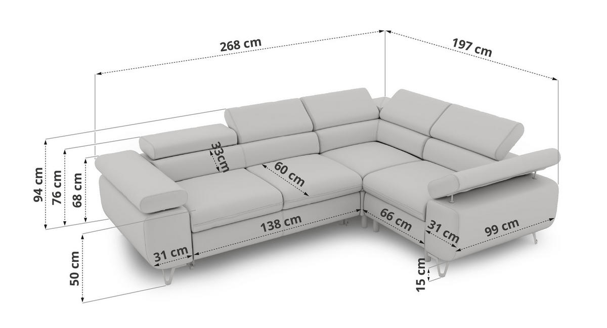 ECKSOFA FALCO L - Dunkelgrau Velvet - Links Seite - Dunkelgrau/Anthrazit, Textil/Metall (197/268cm) - MKS