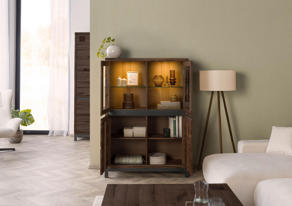 VITRINE Kernbuche 103x40x148 tabacco braun geölt VILLANDERS #202 - Dunkelbraun, Holz (103/148/40cm) - Massivmoebel24