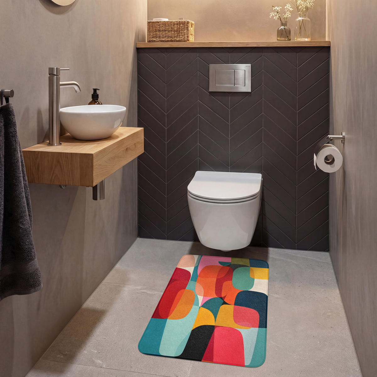 WC PŘEDLOŽKA Tvary - barevné - abstraktní - letadla 50x80 cm - různobarevná, textil/plast (50/1cm) - OnlyWow