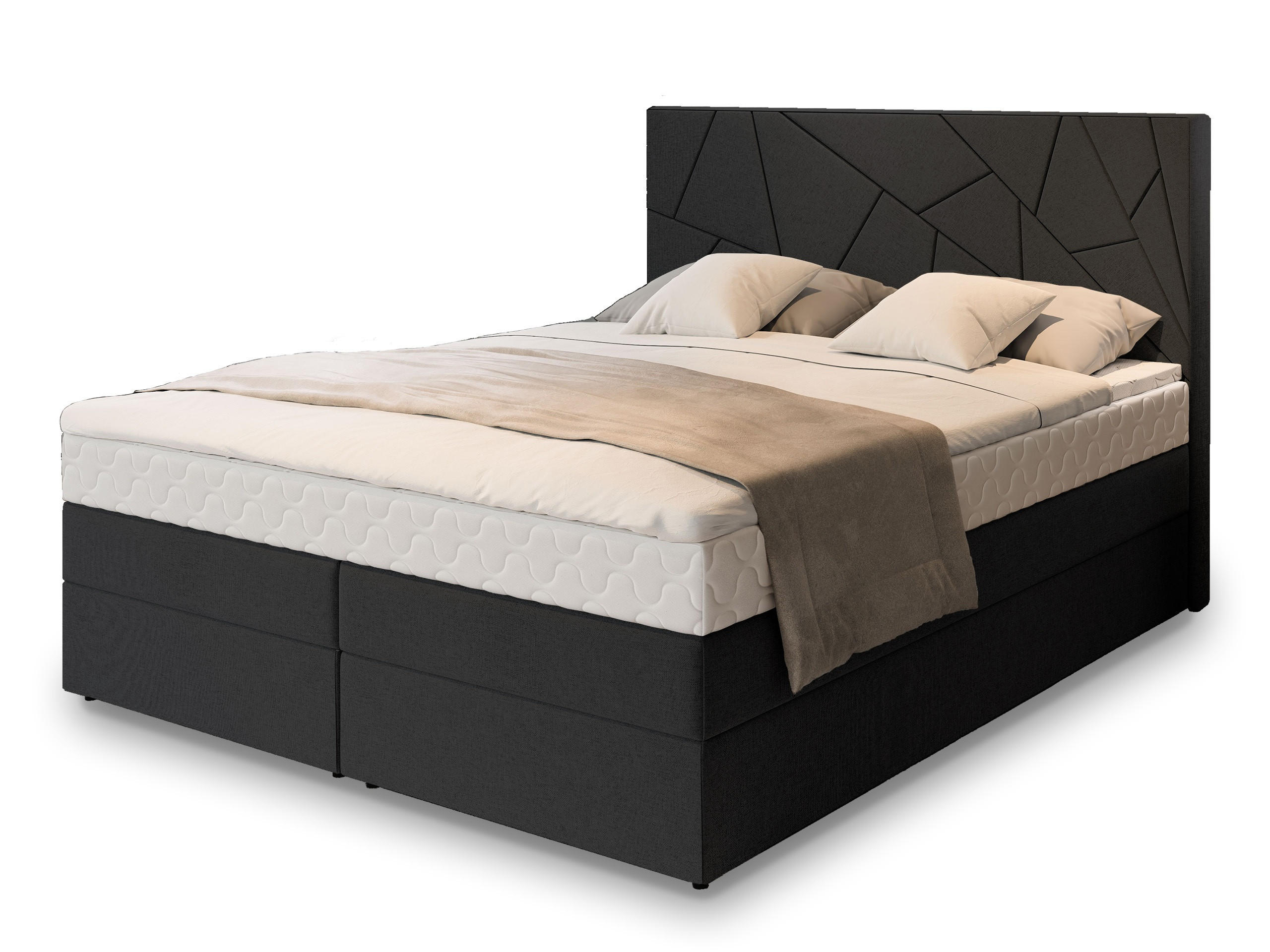 BOXBETT TRANI 140x200 cm mit Matratze und Topper - Schwarz - Schwarz/Weiß, Holz (140/200cm) - MASSENO