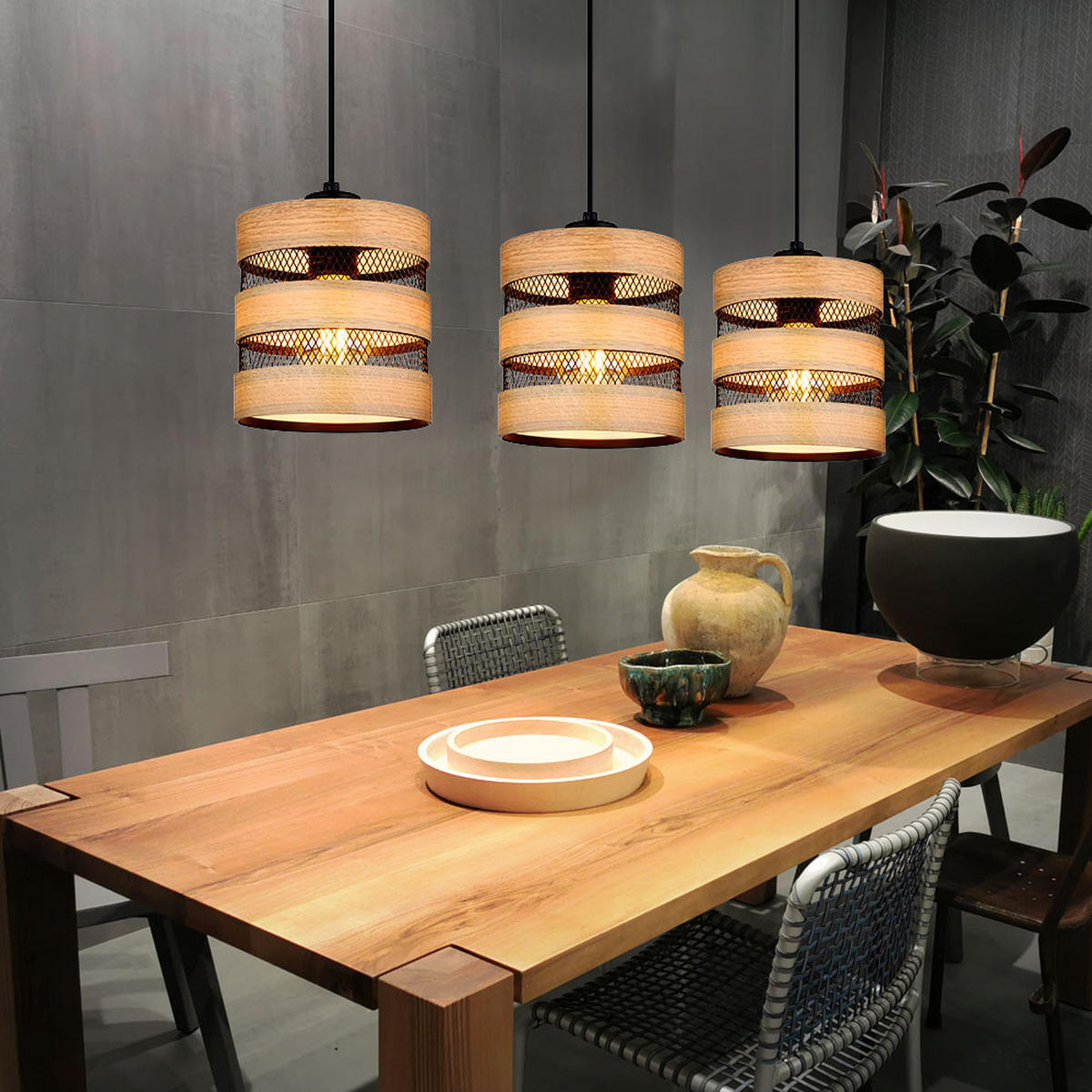 LED HÄNGELEUCHTE SOENI Braun Holz Metall - Braun, Metall (75/18/120cm) - Globo Lighting