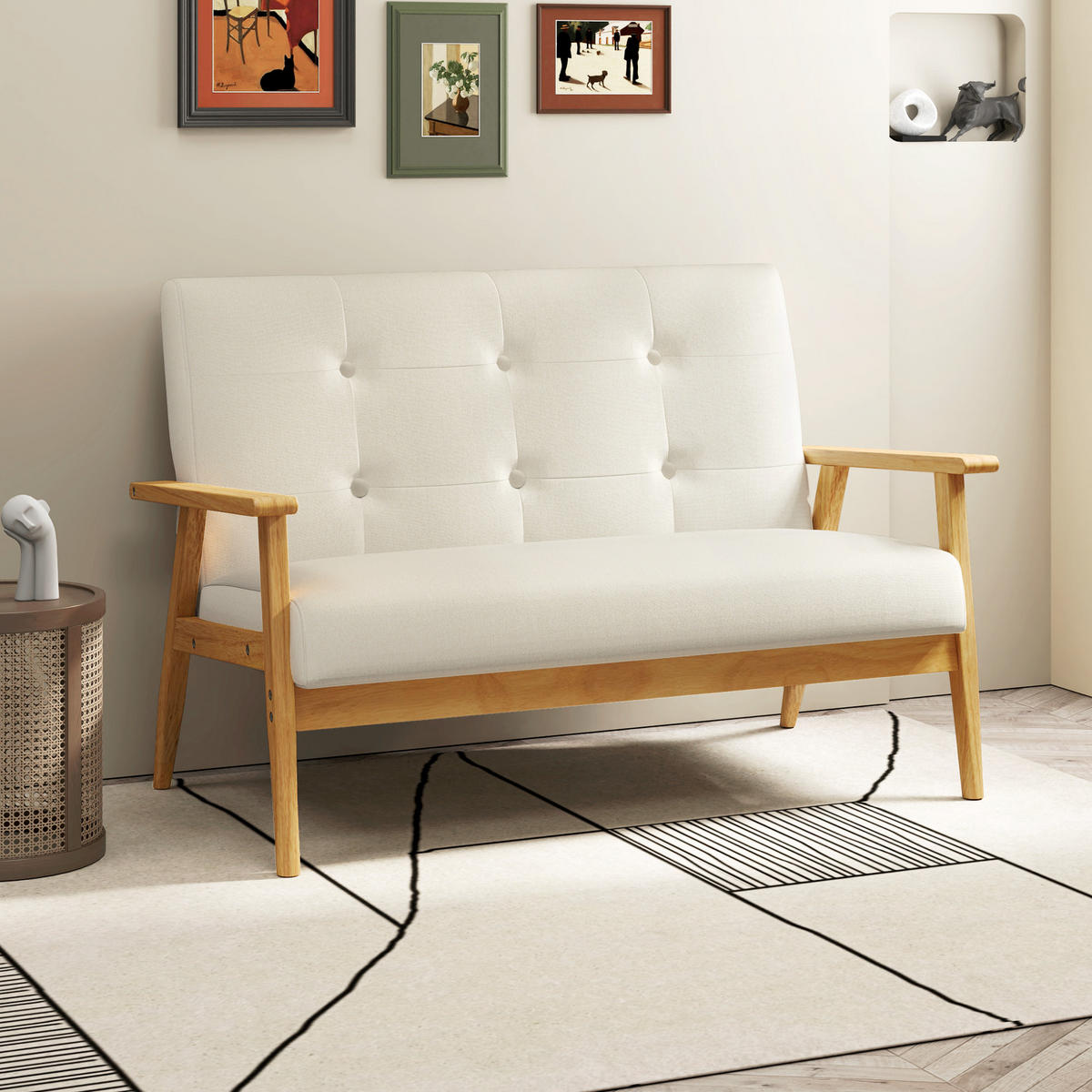 SOFA, 2-Sitzer, 115cm, skandinavisch, gesteppt, beige - Multicolor, Holzwerkstoff (115/73/66.5cm) - FORIOUS