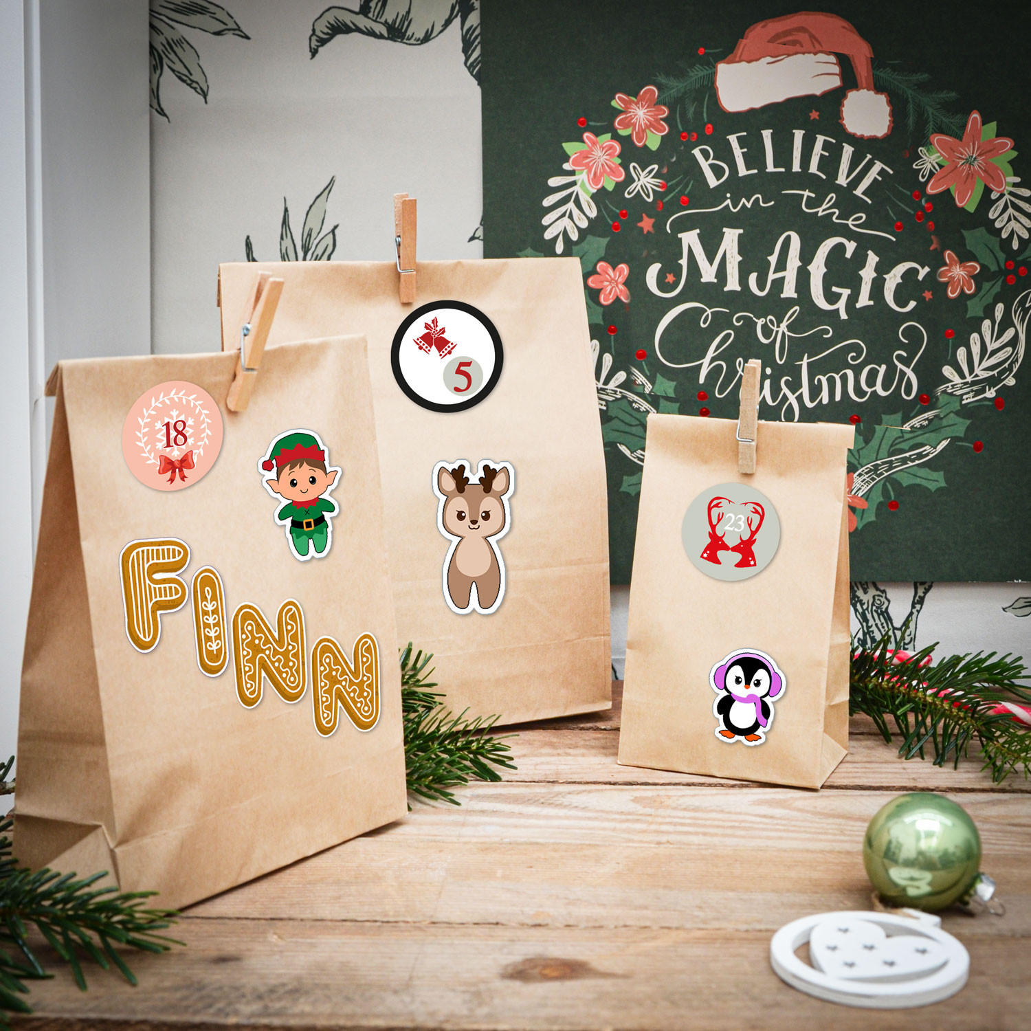ADVENTSKALENDER-STICKER-SET, 62 Sticker - Multicolor, Papier (2/1/3cm) - Dunedesign