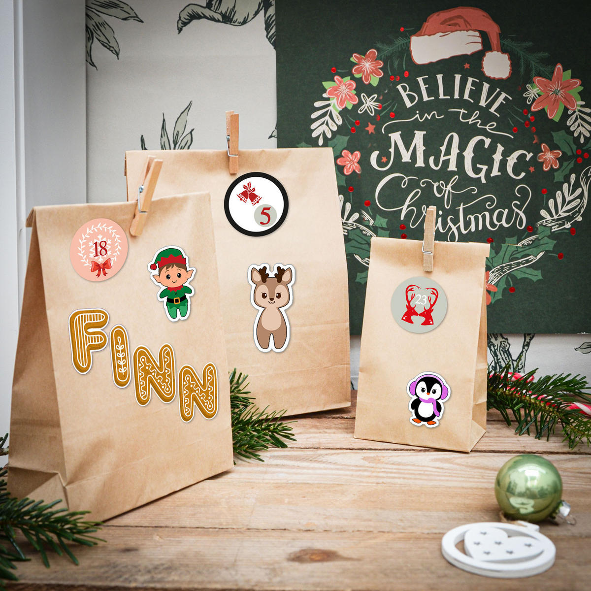 ADVENTSKALENDER-STICKER-SET, 62 Sticker - Multicolor, Papier (2/1/3cm) - Dunedesign