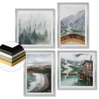 WANDBILDER 4er Set - 50x50 cm & 40x60 cm Silberner Rahmen - Berge, See, Boot, Nebel, Strand - Silberfarben, Kunststoff (50/50cm) - ArtPrintCave