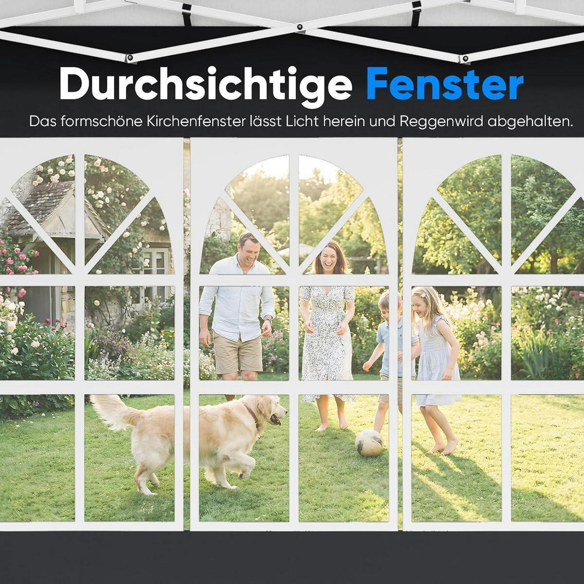 FALTPAVILLON 3x6m mit Seitenwänden wasserdicht UV-Schutz 50+ Stahlrahmen Schwarz - Schwarz, Metall (585/310/293cm)