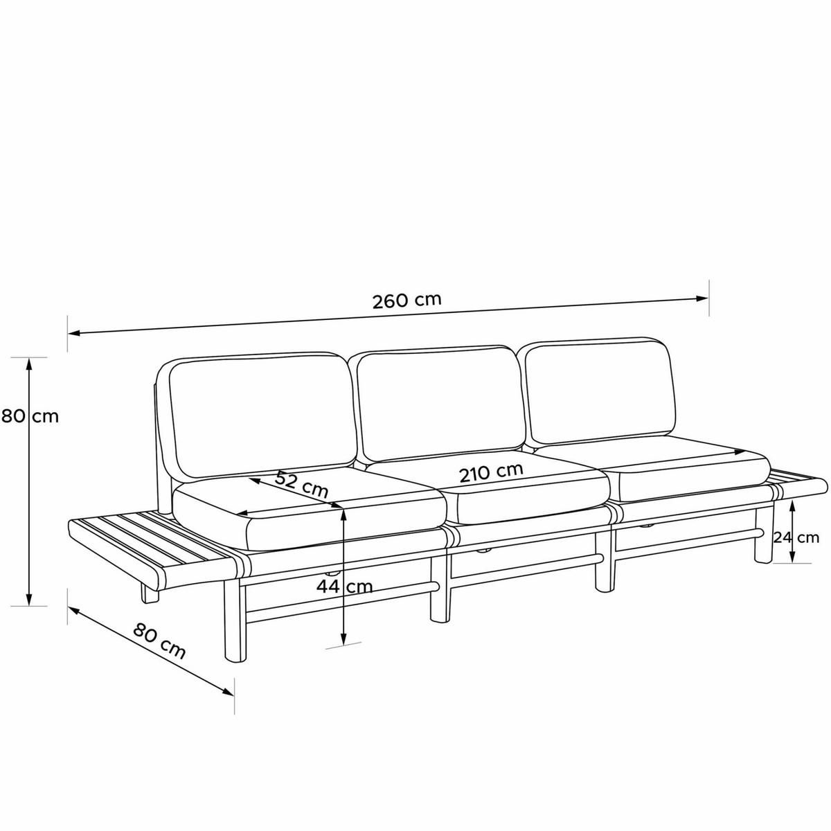 GARTENSOFA ATREDA 3-Sitzer, mit beideseitig Ablagen - Beige, Holz/Textil (260/74/80cm) - KONSIMO®
