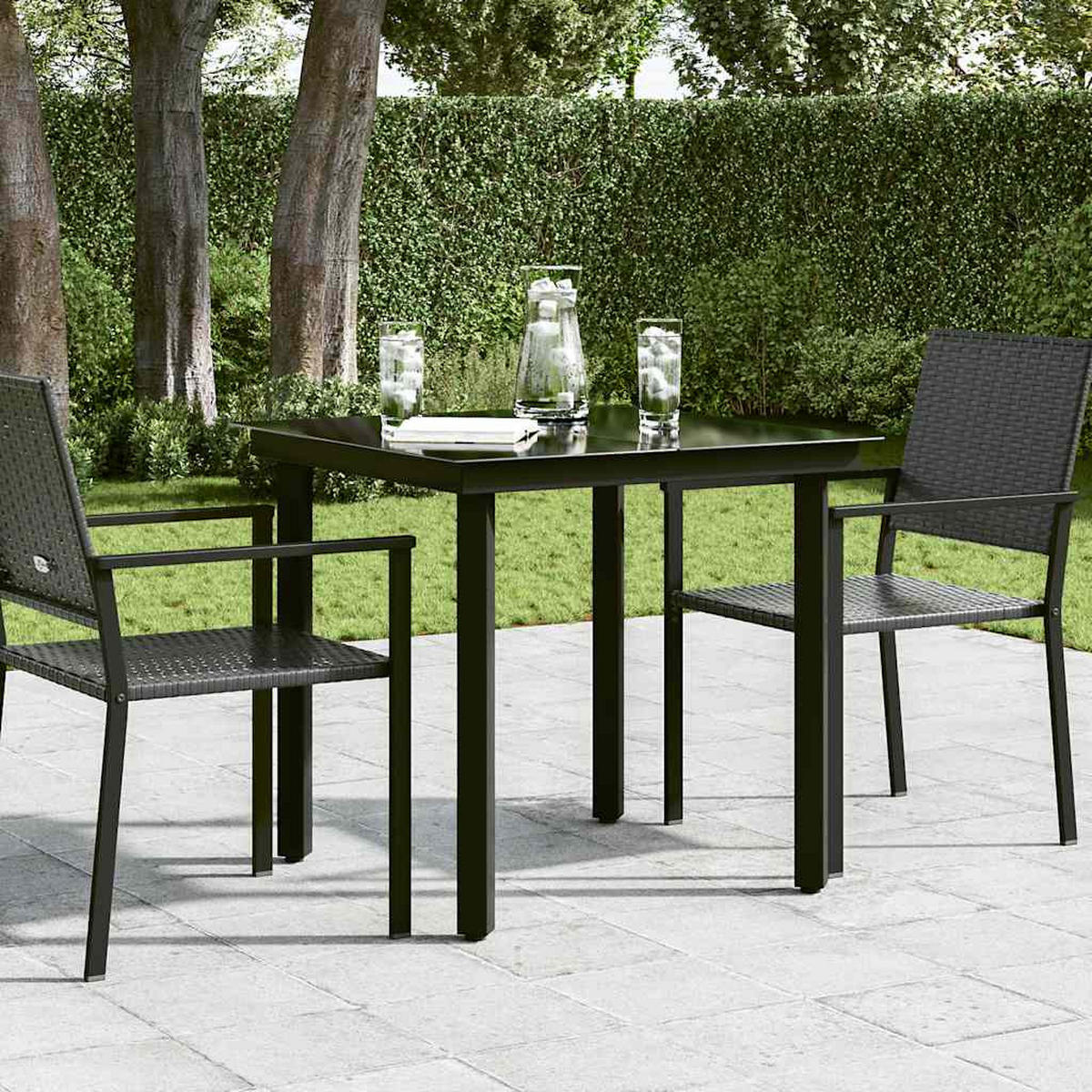 GARTEN-ESSTISCH Schwarz 80/80/74 Cm Stahl Und Glas - Schwarz, Metall (80/80/74cm) - vidaXL