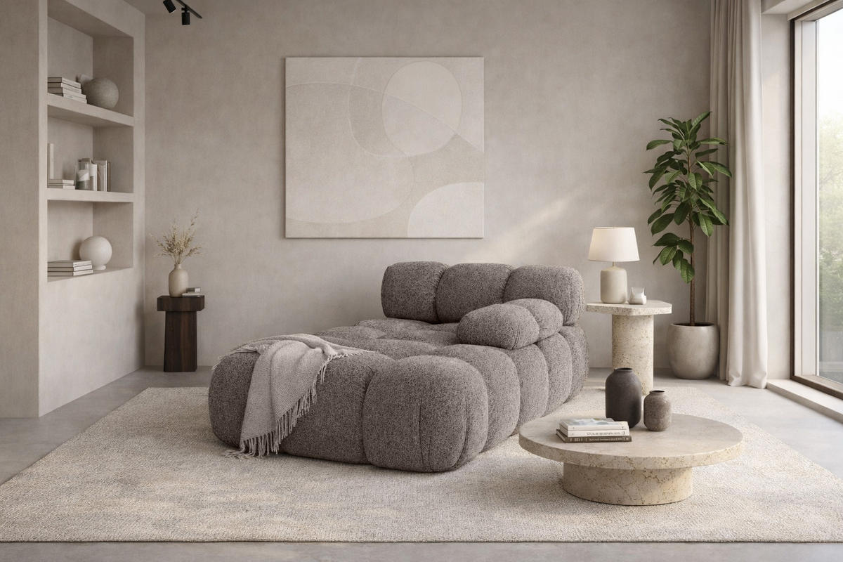 CHAISELONGUE Modular, Bouclé-Stoff Abriamo, Braun, Rechts, Selia - Beige/Braun, Holz (95/70/160cm) - Kaiser Möbel