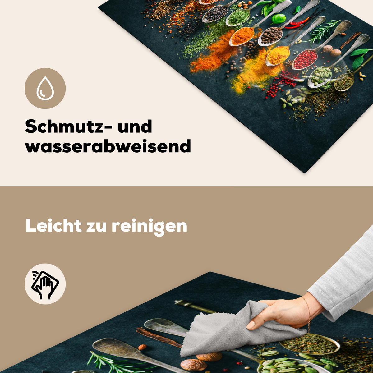 HERDABDECKPLATTE Kräuter - Gewürze - Löffel 89x51 cm - Multicolor, Kunststoff (89.6/51.6/0.2cm) - MuchoWow