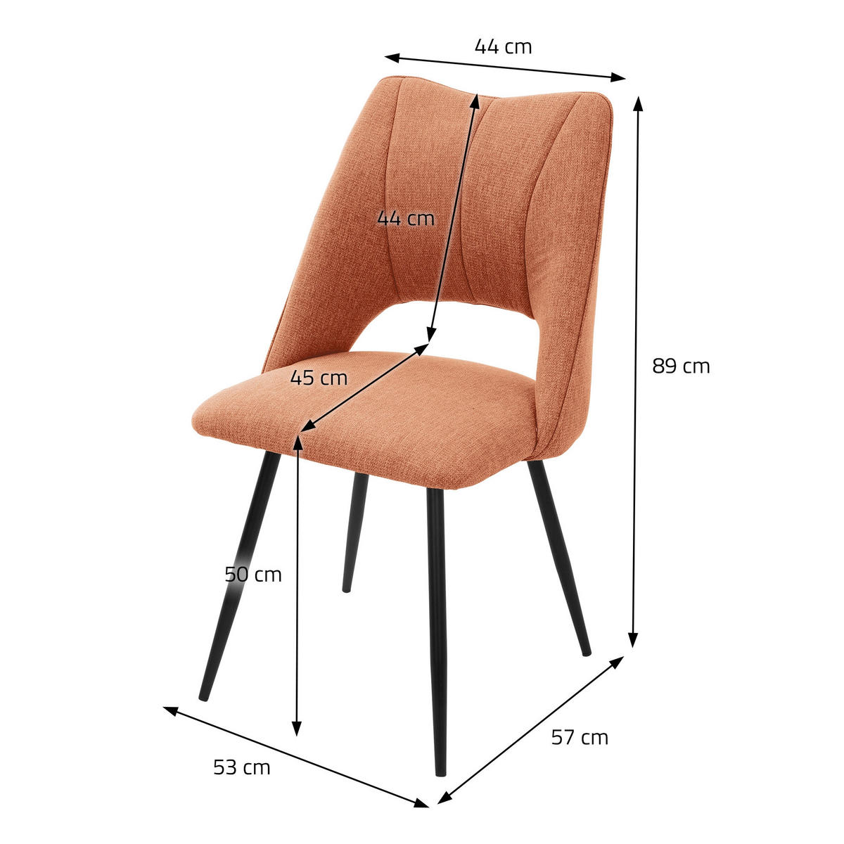 ESSZIMMERSTÜHLE 4ER-SET Orange Stoffbezug - Schwarz/Orange, Textil/Metall (53/89/57cm) - ML-DESIGN