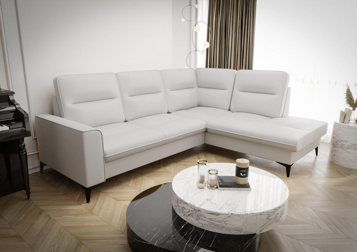 ECKSOFA KONGO RBN14, Eckcouch in L-Form mit Schlaffunktion, Farbe: Weiß, Kunstleder, Ottomane Rechts - Weiß, Textil (260/200cm) - O-Sofa