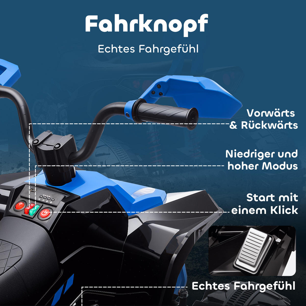 KINDER-ELEKTRO-QUAD DE-06168 24V Zweisitzer mit MP3 und Scheinwerfer Schwarz - Blau, Kunststoff/Metall (109/68.5/76cm) - ComfortXL