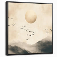 LEINWAND Bilder mit Rahmen - Landschaft - Japandi - Vogel - 50x50 - Beige, Textil (50/50cm) - MuchoWow