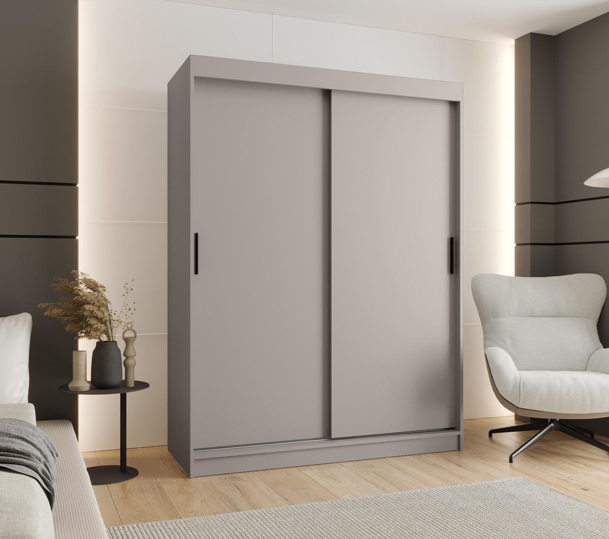 ŠATNÍ skříň s posuvnými dveřmi 200/150/62 2dveřová - černá/kašmírová, dřevo/plast (150/200/62cm)