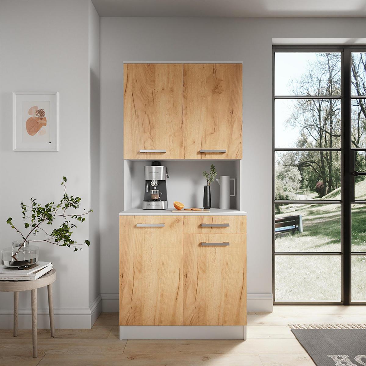 KÜCHENBUFFET Raul Weiß/Goldkraft Eiche 83.6 x 188.5 cm mit 4 Türen & 1 Schublade - Honigeiche/Eiche Wotan, Holzwerkstoff (83.6/188.5/46cm) - Vicco