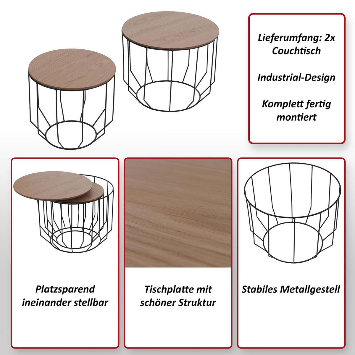MIZA za kavč okrogla Rjava, Črna - črna/rjava, les (50/50/40cm) - MCW