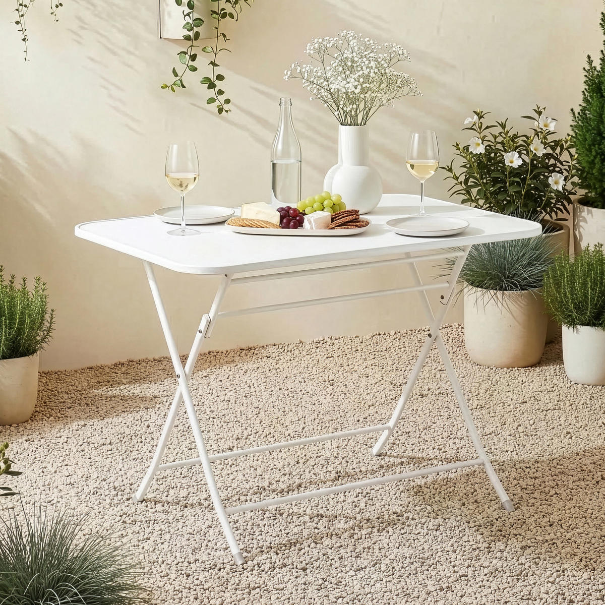 GARTENKLAPPTISCH Sande - Weiß, Metall (110/70/71cm) - [en.casa]