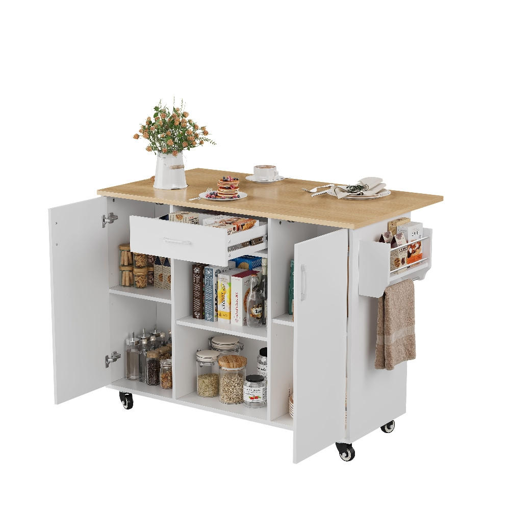 KÜCHENINSEL auf Rollen mit klappbarer Arbeitsplatte, Weiß-Eiche, 136,5/67,5/92,8 cm - Weiß, Kunststoff (67.5/92.8/136.5cm) - Rolipo